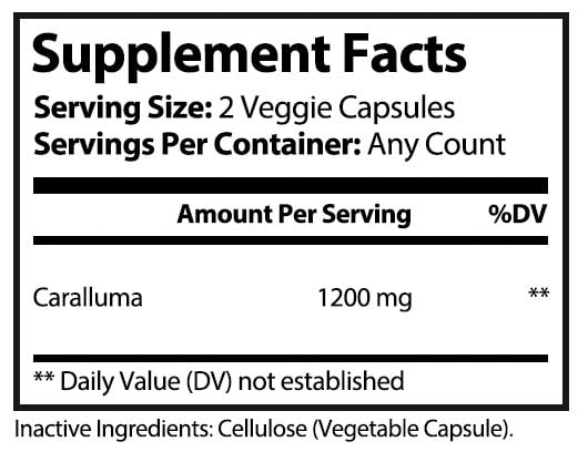 private label caralluma weight loss supplement nutrition panel