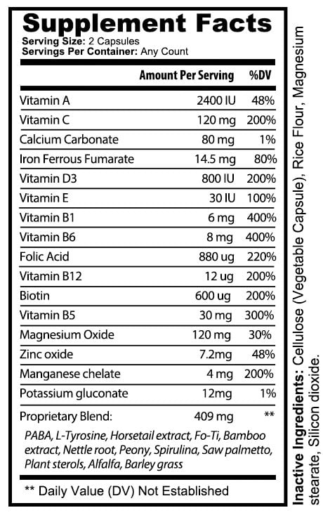 private label hair skin and nail vitamin supplement nutrition panel
