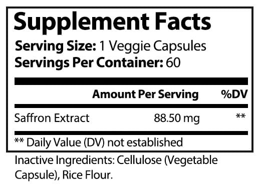 private label saffron extract supplement nutrition panel