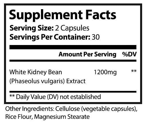 private label white kidney bean vitamin supplement nutrition panel