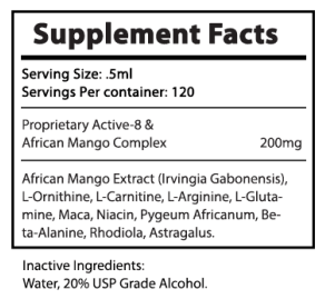 private label african mango drops nutrition panel