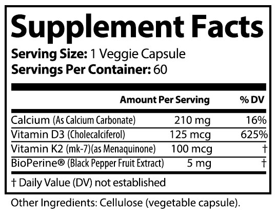 private label vitamin k2+D3 nutrition panel