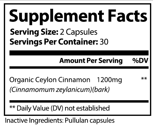 private label ceylon Cinnamon nutrition panel