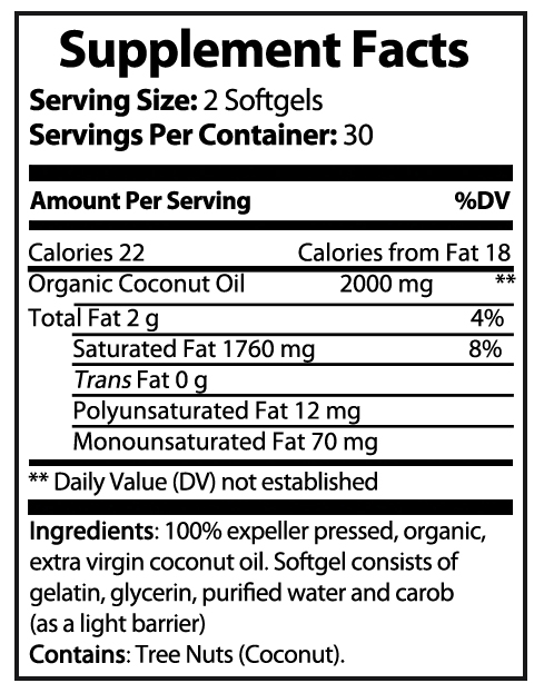 private label organic coconut oil nutrition panel