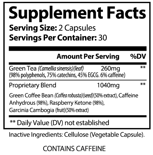 private label green tea plus V2R0 Supplement facts