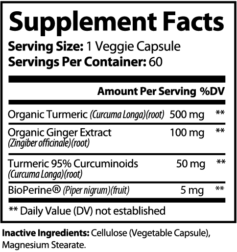 private label turmeric with ginger supplement facts panel V3R0