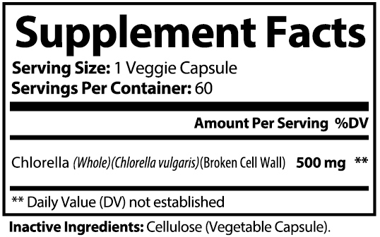 private label chlorella vitamin supplement nutrition panel
