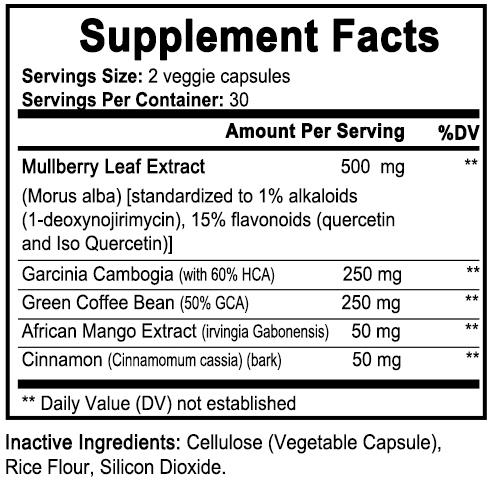 private label white mulberry leaf blend supplement facts panel